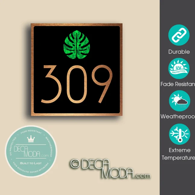 Weeatherproof Monstera House Number Sign Monstera House Number Sign
