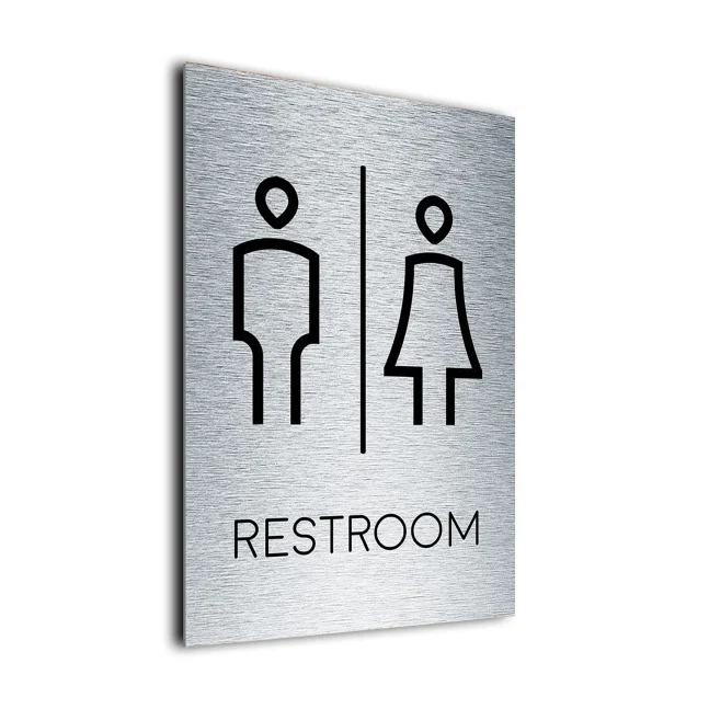 Modern Restroom Symbol Brushed Metal Modern Restroom Symbol Sign