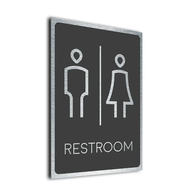 Modern Restroom Symbol Sign Gray and Silver Modern Restroom Symbol Sign