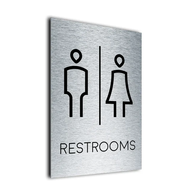 Modern Restrooms Sign Brushed Metal Modern Restrooms Sign