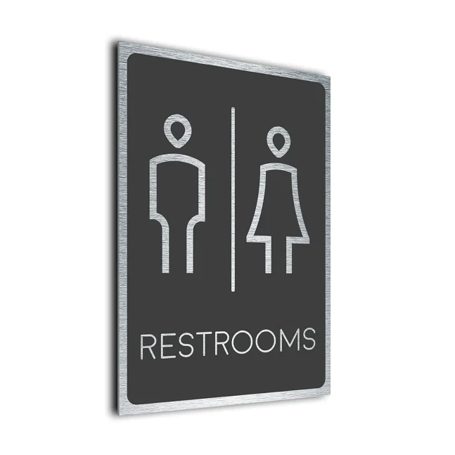 Modern Restrooms Sign Gray and Silver Modern Restrooms Sign