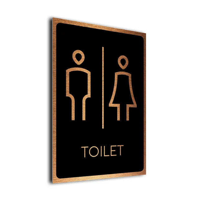 Modern Toilet Symbol Sign Black and Copper Modern Toilet Symbol Sign