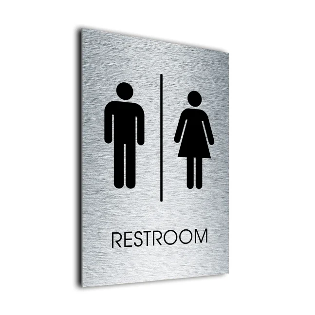 Traditional Restroom Symbol Brushed Metal Traditional Restroom Symbol Sign