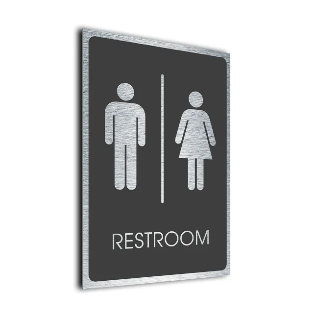 Traditional Restroom Symbol Sign Gray and Silver Traditional Restroom Symbol Sign