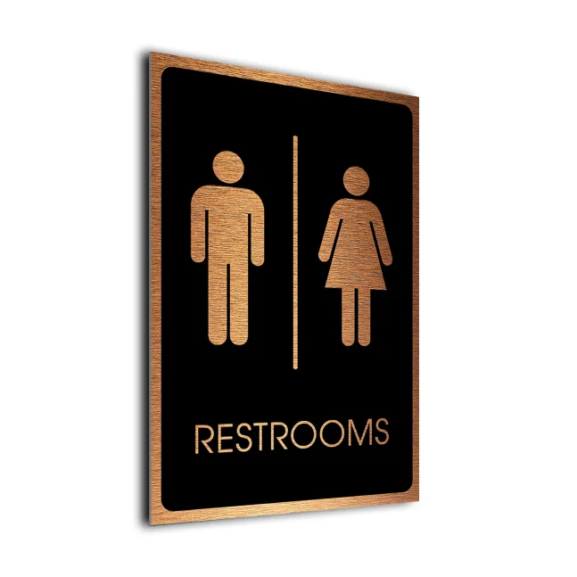 Traditional Restrooms Symbol Sign Black and Copper Traditional Restrooms Sign