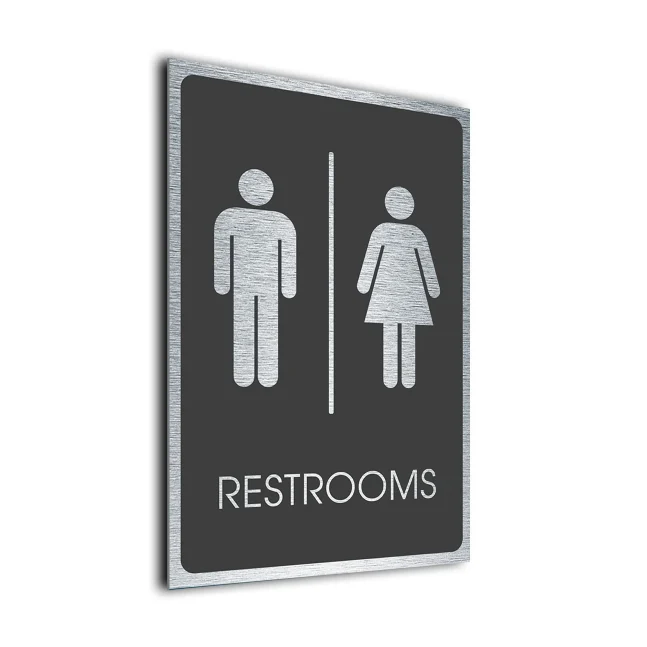 Traditional Restrooms Symbol Sign Gray and Silver Traditional Restrooms Sign