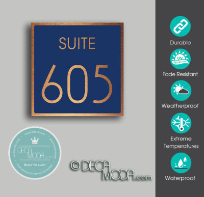 Blue and Copper Suite Number Sign