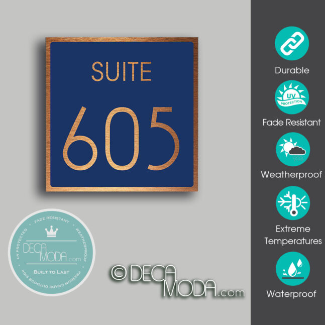Navy Blue and Copper Suite Number Sign Blue and Copper Suite Number Sign