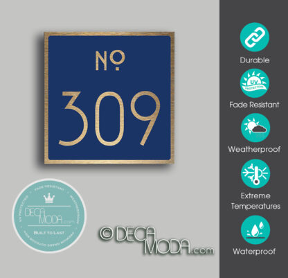 Navy and Brushed Gold Door Number Sign