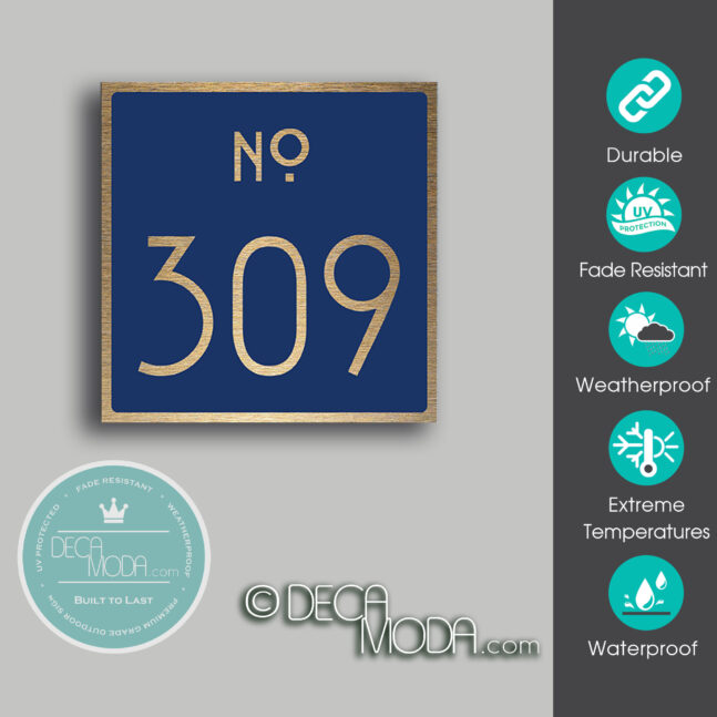 Navy Blue and Gold Number Sign Navy and Brushed Gold Door Number Sign