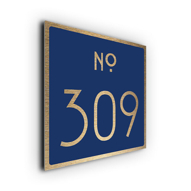 Navy and Brushed Gold Door Number Sign