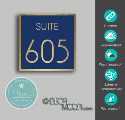 Navy Blue and Gold Suite Number Sign