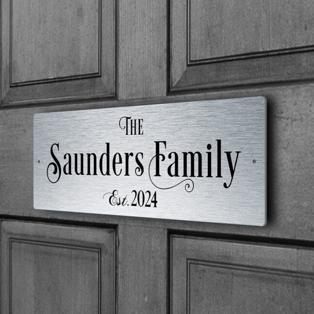 Brushed Silver Family Name Sign Brushed Silver Family Name Door Sign