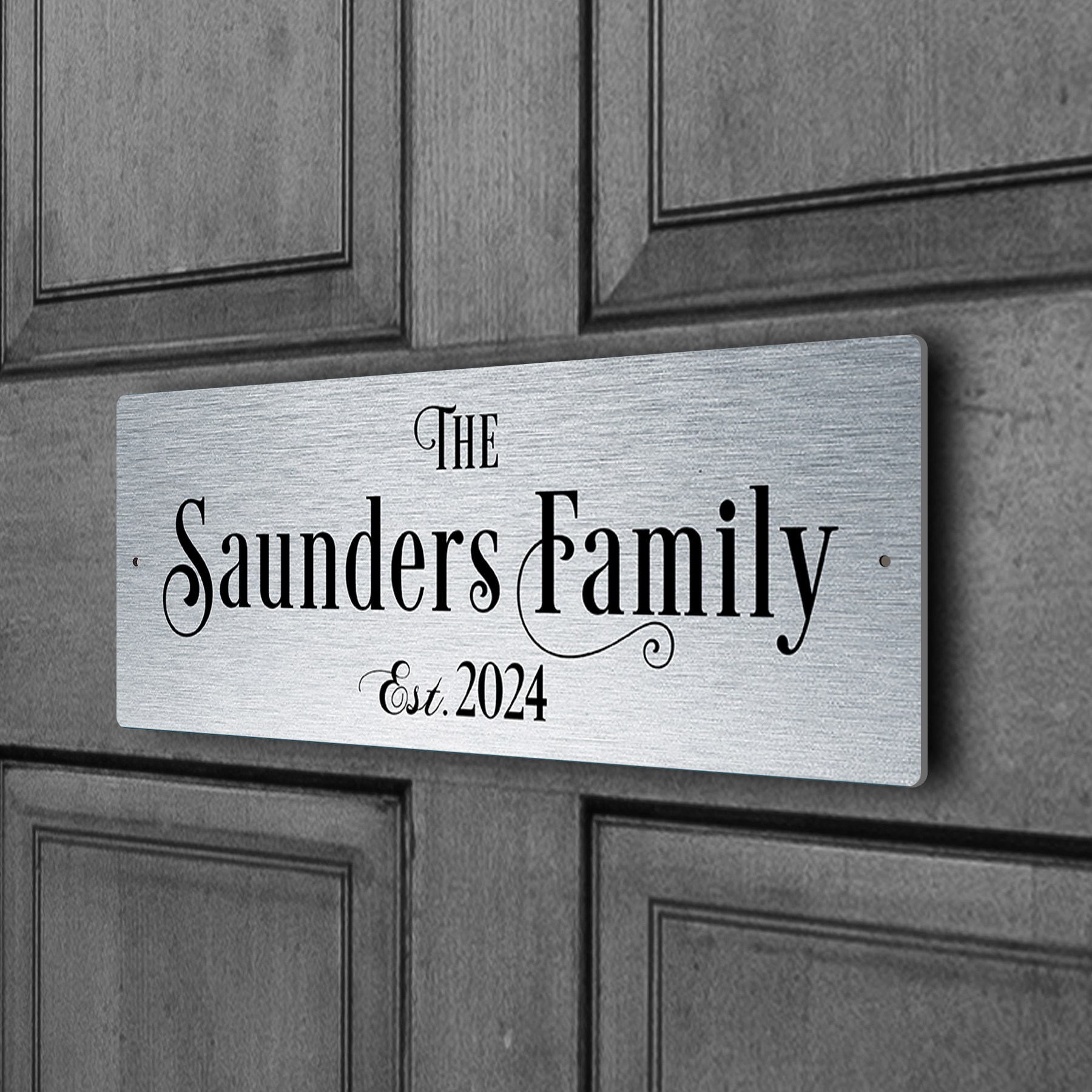 Brushed Silver Family Name Door Sign
