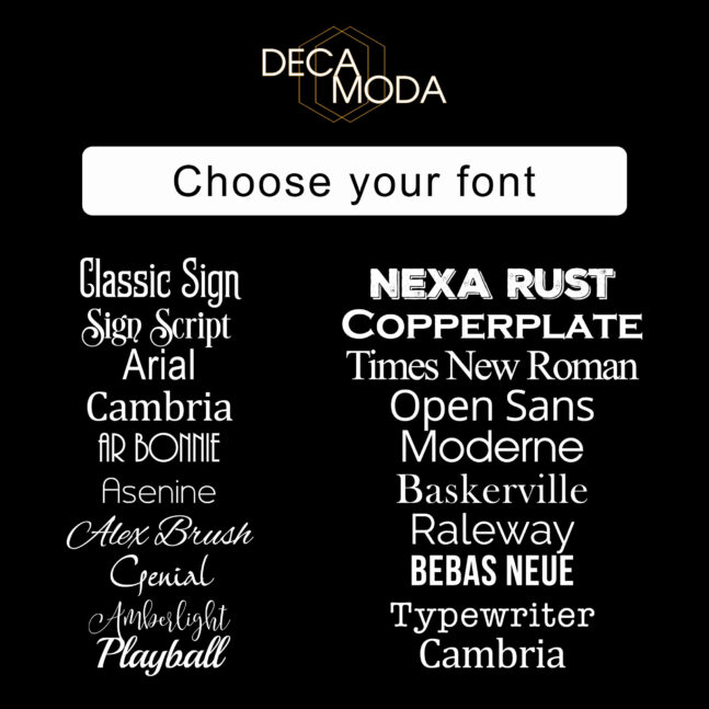 DecaModa Choose Font Decamoda.com Choose Your Sign Font