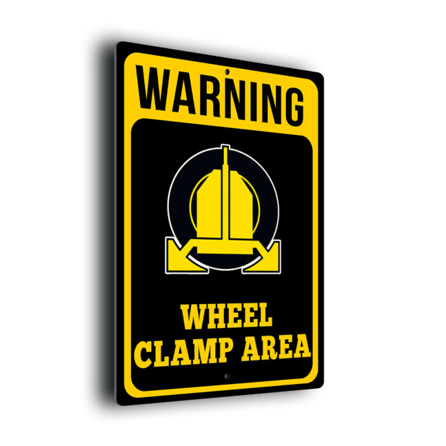 Warning Wheel Clamp Area Sign Yellow Warning Clamping In Operation Sign